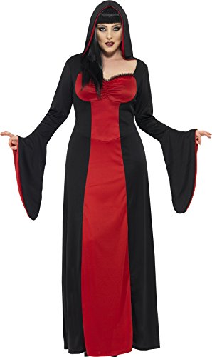 Smiffy's Smiffys-40077L Disfraz de vampiresa siniestra con Vestido Largo con Capucha, Color Rojo, L-EU Tamaño 44-46 40077L