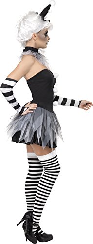 Smiffy's Smiffys-Halloween Disfraz de pierrot siniestro, con vestido, adornos para el cuello y los brazos y, color negro, S-EU Tamaño 36-38 34226S