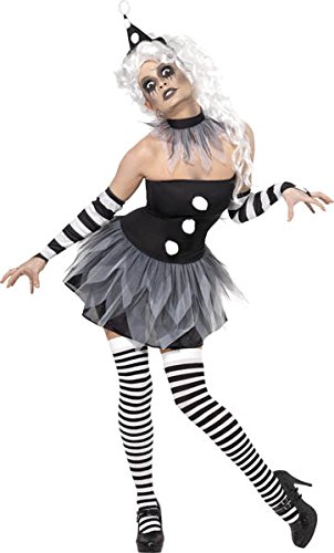 Smiffy's Smiffys-Halloween Disfraz de pierrot siniestro, con vestido, adornos para el cuello y los brazos y, color negro, S-EU Tamaño 36-38 34226S