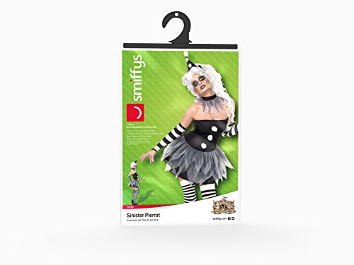 Smiffy's Smiffys-Halloween Disfraz de pierrot siniestro, con vestido, adornos para el cuello y los brazos y, color negro, S-EU Tamaño 36-38 34226S