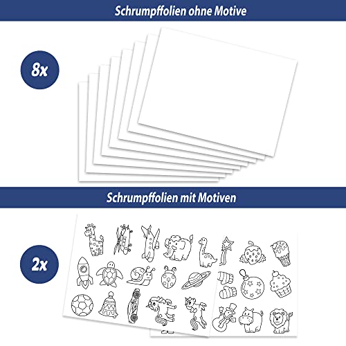 Smowo conjunto plástico mágico encogible con llaveros - 10 láminas de papel mágico - con motivos - A4 mate transparente