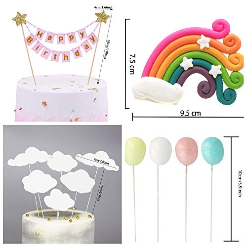 SNOWZAN Globos de arcoíris para decoración de tartas, nubes y nubes, arcoíris, estrellas, globos para decoración de tartas de cumpleaños, decoración de tartas, bodas, fiestas, color rosa