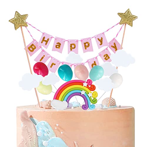SNOWZAN Globos de arcoíris para decoración de tartas, nubes y nubes, arcoíris, estrellas, globos para decoración de tartas de cumpleaños, decoración de tartas, bodas, fiestas, color rosa