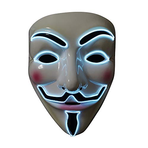 SOUTHSKY LED Mascara Disfraz de Luces Neon Led Brillante V Vendetta Mask EL Wire Light Up 3 Modos For Halloween Costume Cosplay Party (V-White)