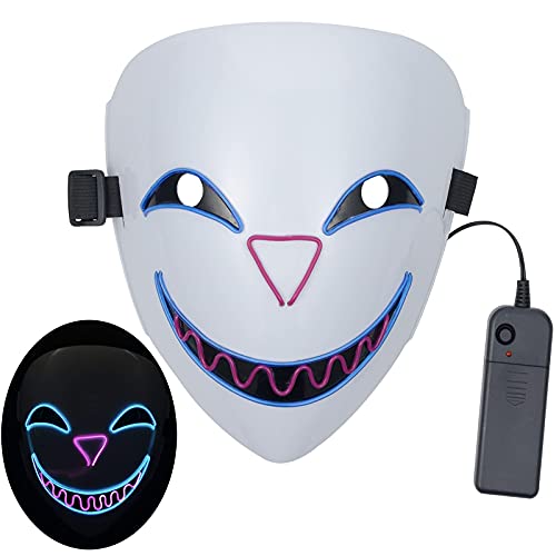 SOUTHSKY Máscara LED,M200,de cómics con bola blanca, cara completa, azul, lila, neón, alambre luminoso, para Halloween, disfraz, fiesta de cosplay