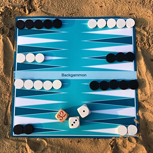 Spieltz 52177: juego de viaje Backgammon con plan de juego lavable (lona de camiones), ideal para jugar en la playa o en el jardín cervecero. Se puede jugar en cualquier superficie.