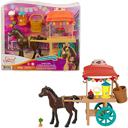 Spirit Stand del Festival con frutas y verduras Poni de juguete con accesorios de festival de caballos (Mattel GXF69)