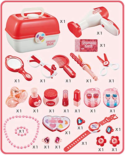 STAY GENT Pretend Maleta de Maquillaje para niños, Maletin Belleza Infantil Vanidad Set Princesa Peluquería Juguete de joyería Set para niñas, Chica Juego Juguetes Regalo para Niños 3 4 5 6 7 Años