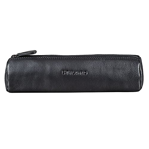 STILORD 'Miller' Estuche Redondo Piel Vintage Bolsa para Lápices y Bolígrafos Estuche Escolar Pencil Case Roll Portatodo para Hombre Mujer Cartuchera de Cuero, Color:Negro