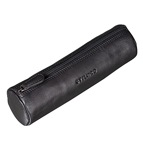 STILORD 'Miller' Estuche Redondo Piel Vintage Bolsa para Lápices y Bolígrafos Estuche Escolar Pencil Case Roll Portatodo para Hombre Mujer Cartuchera de Cuero, Color:Negro