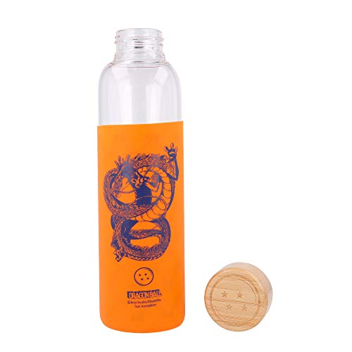 Stor Dragon Ball | Botella de Agua de Cristal de Borosilicato Reutilizable - 585 ml - Botella de Agua de Vidrio con Funda de Silicona y tapón hermetico