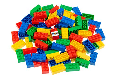 Strictly Briks - Classic Bricks - Set de Ladrillos para Construir de 2 x 4 - 100 % Compatible con Todas Las Grandes Marcas de Ladrillos - Azul, Verde, Rojo y Amarillo - 96 Piezas