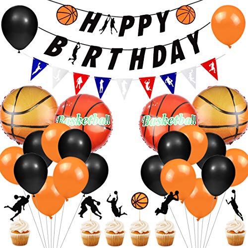 Suministros para la fiesta de baloncesto Baloncesto Cumpleaños Banner Cupcake Toppers Baloncesto Foil Globos para niños Baloncesto Deporte Tema Fiesta de cumpleaños Decoraciones