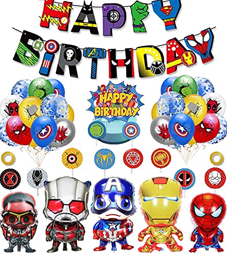 Superheroes Globos Cumpleaños de Superhéroes Globos de Superhéroe Globos de Látex deSuperhéroes Cupcake Toppers Pancarta de Fiesta de Superhéroes Suministros de Fiesta Temáticos de Superhéroes