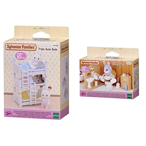 SYLVANIAN FAMILIES Triple literas (Epoch para Imaginar 4448) + Toilet Set Mini muñecas y Accesorios, (Epoch para Imaginar 3563)