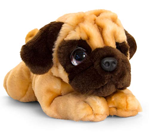 tachi Peluche de perro carlino beige, suave, 25 cm, tumbado