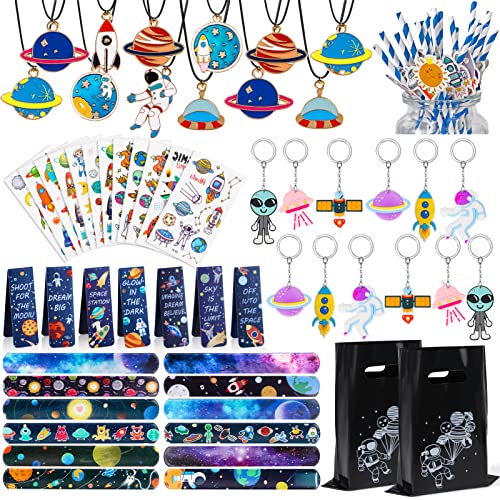 Tacobear 92 Piezas Piñatas de Cumpleaños Espacio Articulos de Fiesta Pulseras Bofetada Llavero Collar Marcadores Tatuajes Bolsas Fiesta Espacio Relleno Piñata Regalos Cumpleaños para Niños Niñas