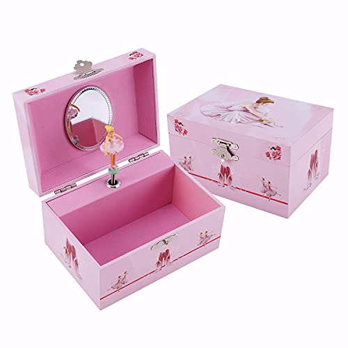 TAOPU Joyero Musical con Caja de Música de Bailarina Rosa Claro Giratoria Caja de Almacenamiento de Joyas para niñas