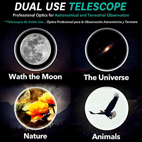 Telescopio Astronómico Profesional para niños y Principiantes - Portátil y Potente 28x-210x, Fácil de Montar y Usar - Ideal para Observar la Luna, Planetas y Galaxias Cercanas - Manual en Español