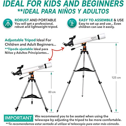 Telescopio Astronómico Profesional para niños y Principiantes - Portátil y Potente 28x-210x, Fácil de Montar y Usar - Ideal para Observar la Luna, Planetas y Galaxias Cercanas - Manual en Español