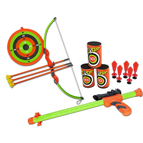 TengRui Juego de Dardos 2 en 1 para Tiro con Arco y Dardos, Arco, Flecha, Objetivo, Toxofilia para niños, Juego de Disparos, Actividades al Aire Libre en Interiores