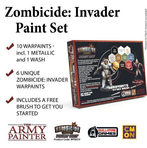 The Army Painter | Zombicide: Invader Malset | 10 pinturas acrílicas | 1 pincel de iniciación | Set para Cool Mini o Not Zombicide: Invader para Tabletop Juego de mesa en miniatura