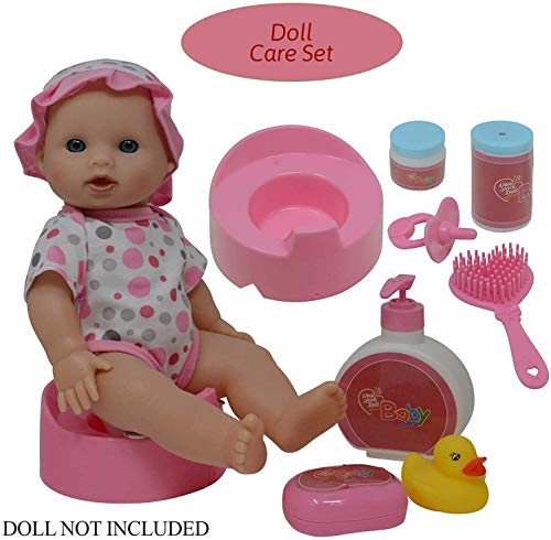 The New York Doll Collection Bebé Muñeca Alimentación Y Cuidado Accesorio Conjunto en Estuche de Transporte con Cremallera - 20 Accesorios para Muñecas