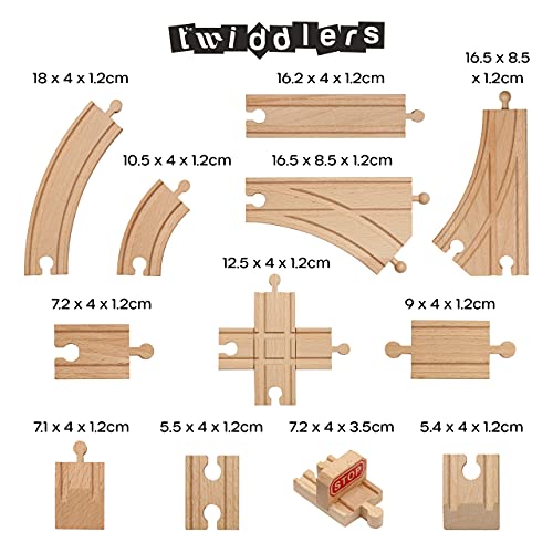 THE TWIDDLERS 64 Piezas Juego de Vías de Tren de Madera - Construir Su Propio Ferrocarril