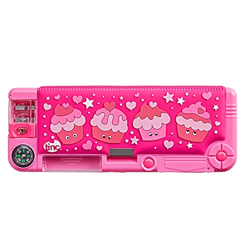 Tinc Mallo Character Pop Out Estuche Rosa | Compartimento desplegable con botón de presión | Incluye lápiz con goma de borrar, bolígrafo y regla de 15 cm | 3 compartimentos | Para la escuela