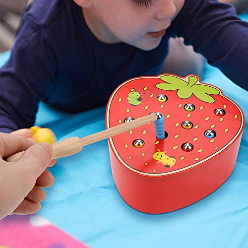 Tnfeeon Juego de Pesca para bebés, Juego de Trampa de Forma de Fruta de Mesa magnética Juguete de Aprendizaje Intelectual Interactivo Juguetes Cumpleaños Niños (Fresa)