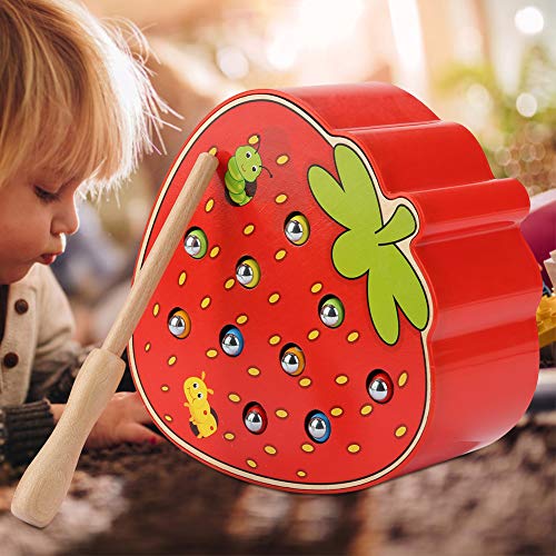 Tnfeeon Juego de Pesca para bebés, Juego de Trampa de Forma de Fruta de Mesa magnética Juguete de Aprendizaje Intelectual Interactivo Juguetes Cumpleaños Niños (Fresa)