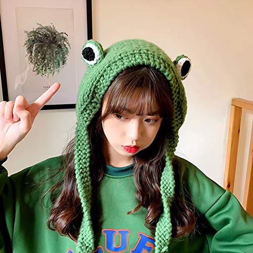 Tocwick Sombrero de rana lindo ganchillo diadema, cinta para el pelo de punto al aire libre Earflap Oído protector Festival Cosplay sombrero para mujeres niñas, Gorro de rana