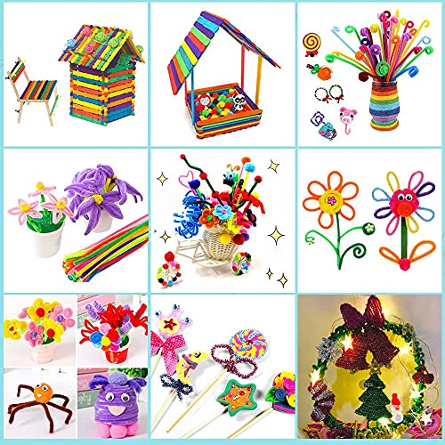 TOLOYE Juego de Manualidades, Pipe Cleaners Crafts Set, kit manualidades niños, Juego Creativo Regalo Incluye Limpiadores de Pipa Chenilla y Pompoms con Wiggle Eyes y Craft Sticks Craft Art Supplies