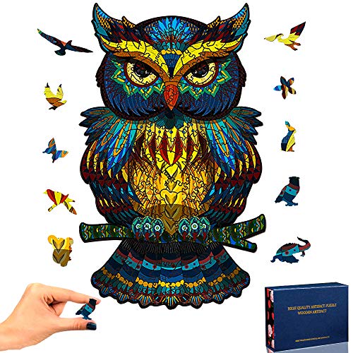 TOLOYE Puzzle de Madera, Búho Rompecabezas de Madera 3D Puzzle Madera con Forma de Animal única Puzzle Madera Animales para Adultos y Niños Colección de Juegos Familiares Regalo (Búho)