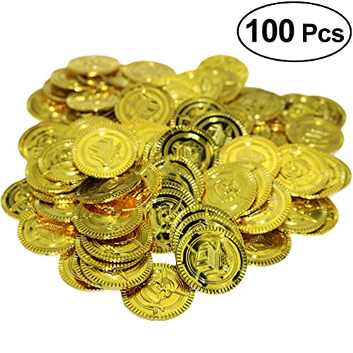 Tomaibaby 100 Piezas de Monedas de Oro Pirata Fiesta de Pirata Juguetes del Tesoro Monedas de Oro Juguetes No Tóxicos Monedas Divertidas Novedades para Niños Niños