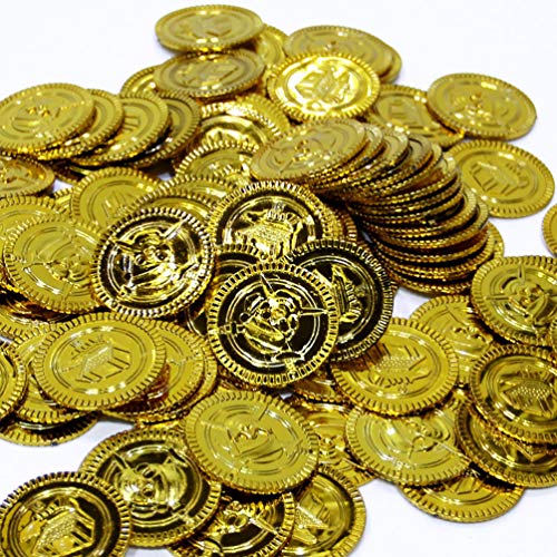 Tomaibaby 100 Piezas de Monedas de Oro Pirata Fiesta de Pirata Juguetes del Tesoro Monedas de Oro Juguetes No Tóxicos Monedas Divertidas Novedades para Niños Niños