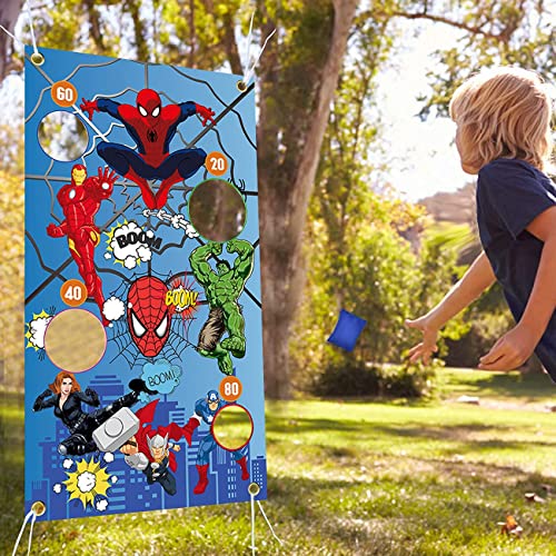 Tomicy Carnival Spiderman Banner con 3 Bean Bags Circus Bean Bag Toss Juego para Las Actividades de la Fiesta de Spiderman, Materiales de Fiesta de Spiderman, Grandes Decoraciones de Carnaval