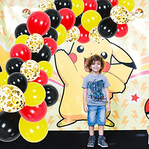 TONIFUL Juego de 118 globos de ratón, guirnalda de globos, decoración de temática de globos de confeti rojo amarillo negro para ratón, fiesta de boda, fiesta de cumpleaños de baby shower