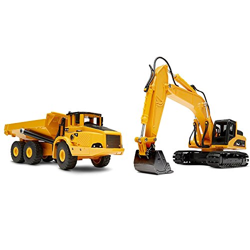 Top Race 2 en 1 diecast Metal Excavadora y Camión volquete Freewheeler Boys Construction Toys. TR-111D / 112D