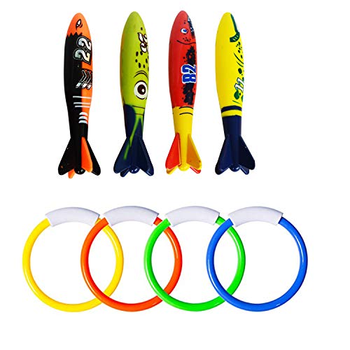 TOPWAYS® Pool Diving Rings Sticks Diving Torpedo Toy Set ,Juego de Juguetes de Torpedo para submarinos, Palos de Buceo para Piscina submarina, Juego de Entrenamiento en Piscina para niños