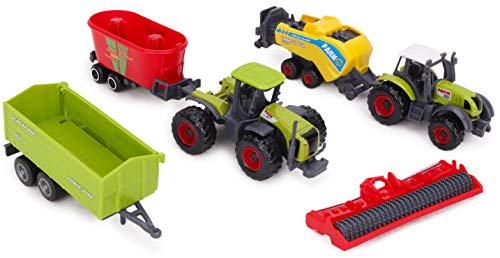 TOYLAND® Paquete de 6 Juegos de Tractores e implementos agrícolas de Metal Fundido a presión - Aprox. 5cm - 4 Surtidos - Colecciónalos Todos