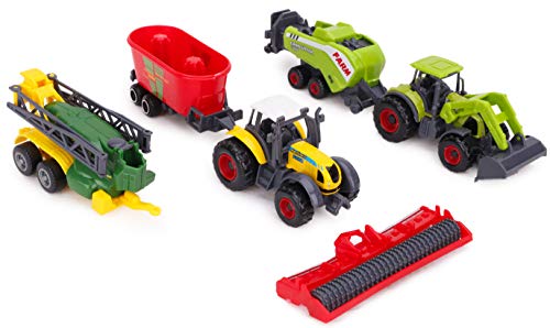 TOYLAND® Paquete de 6 Juegos de Tractores e implementos agrícolas de Metal Fundido a presión - Aprox. 5cm - 4 Surtidos - Colecciónalos Todos