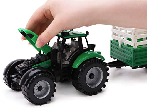 TOYLAND® Tractor agrícola con fricción Verde con Remolque - Boys Farm Toys