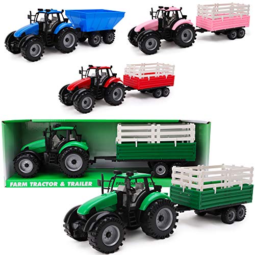 TOYLAND® Tractor agrícola con fricción Verde con Remolque - Boys Farm Toys