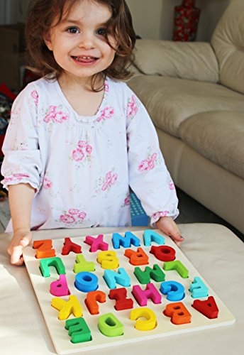 Toys of Wood Oxford TOWO Bloques de Madera del Alfabeto - Bloques de Colores Puzzle Letras Madera - Aprendizaje temprano Juguetes de Madera educativos para bebé