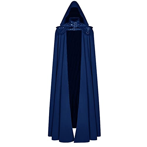 Traje con capucha para hombre, traje de caballero, traje Retro gótico de Halloween, Cosplay, traje negro, Túnica de mago (S,Azul)