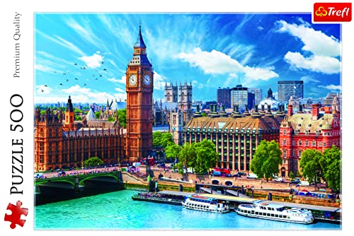 Trefl-500 Piezas, Monumentos, Big Ben, Vistas a la Ciudad, para Fans, Capital de Inglaterra, para Adultos y niños a Partir de 10 años Puzzle, Color día Soleado en Londres