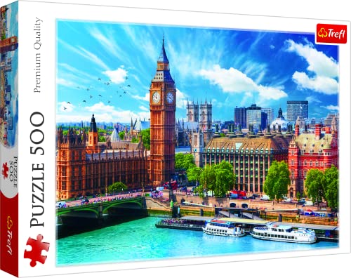 Trefl-500 Piezas, Monumentos, Big Ben, Vistas a la Ciudad, para Fans, Capital de Inglaterra, para Adultos y niños a Partir de 10 años Puzzle, Color día Soleado en Londres