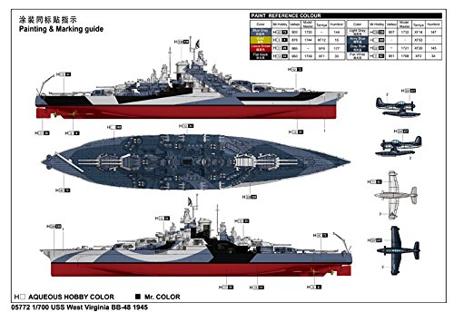 Trumpeter 05772 - Modelo Kit Vigina USS West BB-48 1945 , color/modelo surtido