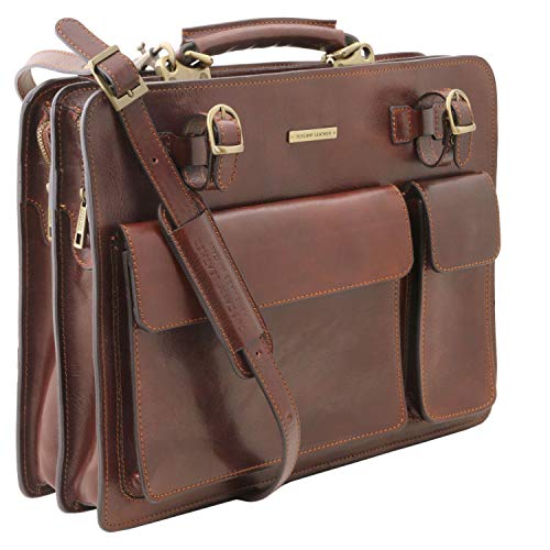 Tuscany Leather Venezia Porta Folios en Piel con 2 Compartimentos y Cierre de Cremallera Rojo